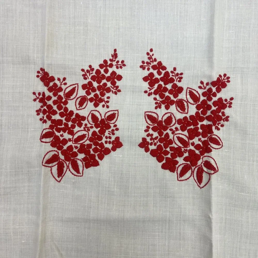 Vintage Handworked NEEDLEPOINT Piece - White w/Red/Floral Design Approx 43